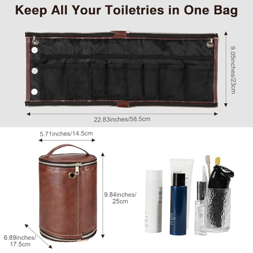 Luxspire Toiletry Bag for Men, Travel Toiletry Organizer Dopp Kit, PU Leather Water-resistant Shaving Bag for Toiletries Accessories, Gift for Mens, Brown