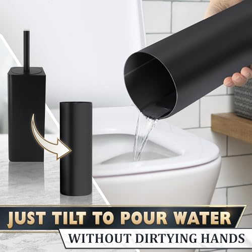 Black Toilet Brush and Holder Set - Slim Matte Design that Fits Anywhere - Stainless Steel Toilet Bowl Brush and Holder with 2 Rounded Corners, Replaceable Head, Removable Inner Bowl & Splash Guard - color: Black Squircle