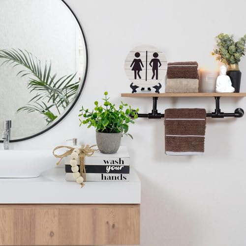 Bathroom Shelf Decor Signs with Bookstack, 3D Round Signs & Fake Plants | Wash Your Hands Sign, Farmhouse Bathroom Decor and Accessories for Restroom Shelf, Guest Bathroom, Home Toilet - color: Washyouhans