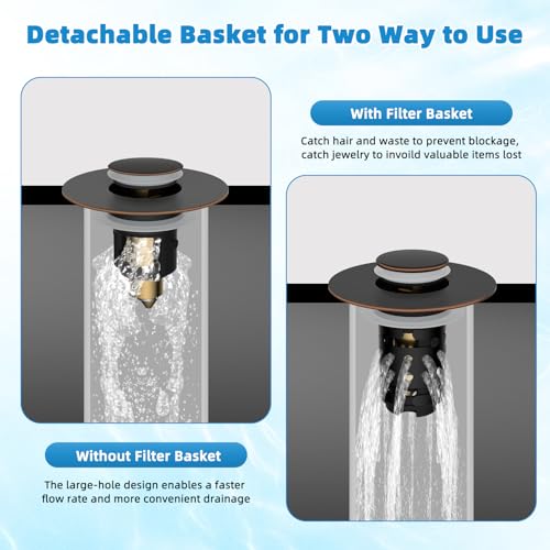 Universal Bathroom Sink Drain Stopper Hair Catcher, Oil Rubbed Bronze | Upgraded with 2-Layer Detachable Filter Basket, 4 in 1 Pop Up Drain Strainer, Anti-Clog, Fit for 1.1''~2.36'' Sinks - color: Oil Rubbed Bronze