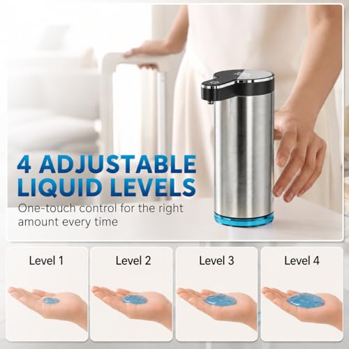 Automatic Liquid Soap Dispenser, Touchless Rechargeable Soap Dispenser for Kitchen & Bathroom, Stainless Steel, 4 Adjustable Foam Levels, USB-C, Waterproof, 12oz/350ml(Stainless Steel Liquid) - color: St-01 Liquid Gray
