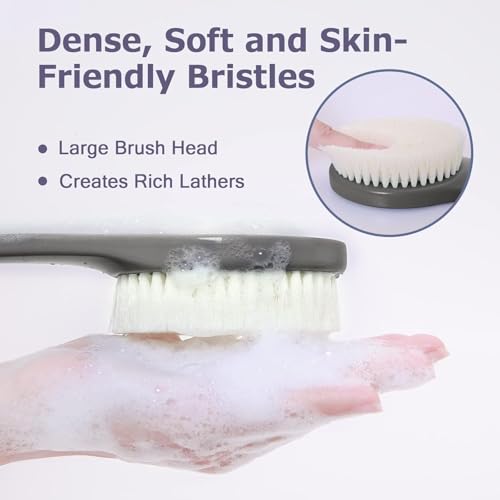 Body Back Scrubber – 17'' Long Handle Shower Brush, Durable Exfoliator for Dry & Wet Use, Deep Cleansing & Gentle Exfoliation for Smooth Skin – for Men, Women & Elderly (Gray) - size: 17“ Gray