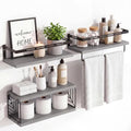 Fixwal Wall Mounted Bathroom Shelves Over Toilet, Rustic Wood Floating Shelves with Metal Frame and Towel Bar for Bathroom, Kitchen, Bedroom, Living Room (3 Plus 1 Gray) - color: 2-gray