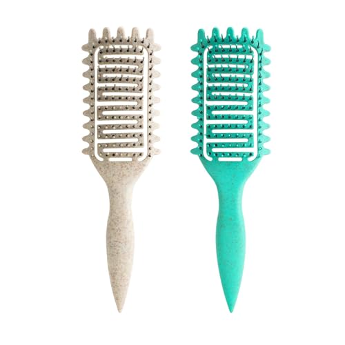 Curl Defining Brush for Curly Hair, Vented Detangling Hair Brush for Wet and Dry Styling, Curved Brush for Shaping and Smoothing Curl Clumps, Lightweight Hair Brush (Green Beige) - color: Green Beige