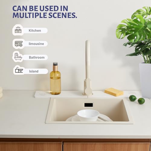 30 Inch Stone Faucet Mat for Kitchen Sink quick dry around faucet | Water Absorbent Stone Tray, Sink Splash Guard, Extra-Long Diatomite Stone Drying Mat for Bathroom Counter (white 30" x 3.9") - color: White.30" x 3.9"