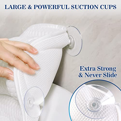Bath Pillow Bathtub Pillow, Luxury Bath Pillows for Tub Neck and Back Support, Bath Tub Pillow Headrest with Soft 4D Mesh Fabric and Non-Slip Suction Cups, Relaxing Bath Accessories Spa Gifts - color: White