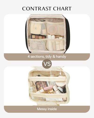 EACHY Toiletry Bag with Hanging Hook, Travel Makeup Bag PU Leather Cosmetic Bags for Women Make Up Organizer with 4 Compartments Waterproof Full-Size Portable Travel Essentials (Black，Pro) - color: B-Pro-Black