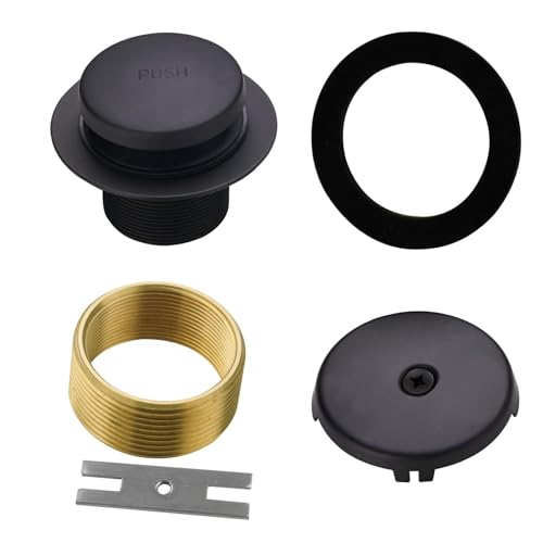 HIDROP Matte Black Toe Touch Tub Drain Trim Kit, 1-Hole Overflow Faceplate | Tip Toe, Stainless Steel Bathtub Drain, Universal Fine/Coarse Thread fit 1-3/8" or 1-1/2" Tub Drain, Tub Drain Replacement - color: Black, style: 1 Hole