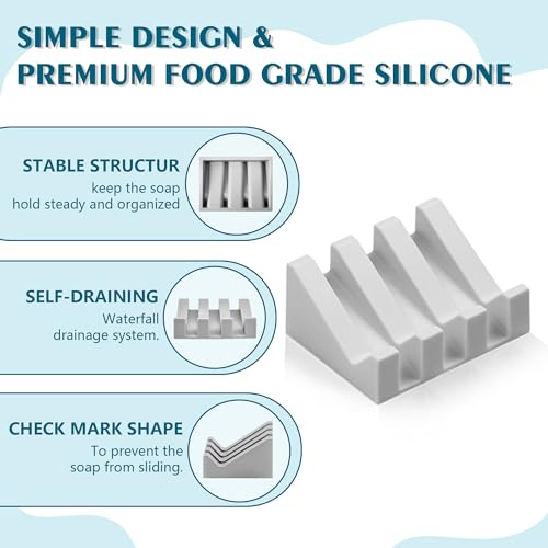 Self Draining Soap Dish Holder,Silicone Soap Dish,for Bathroom,Kitchen, Sponges，Can Extend Soap Life，Keep Soap Bars Dry and Easy Cleaning (Light Grey,2-Pack) - color: Light Grey,2-pack