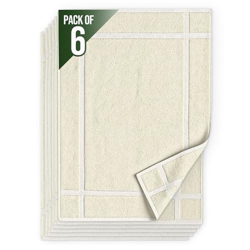 Pearl Linens Pack of 6 100% Cotton Bath Mat 20x30 inches, Soft & Absorbent Quick Dry Bathroom Mat Set, Not Bathroom Rugs, After Shower Mat, Bath Tub Mat, 687 GSM, Machine Washable, Ivory - color: Ivory, size: 20x30 - Set of 6