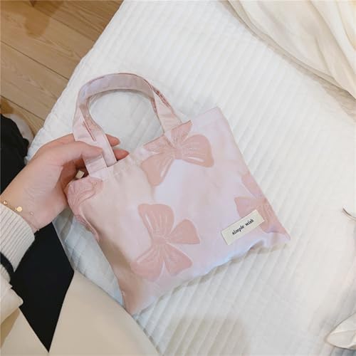 Wudygirl Makeup Bag Travel Cosmetic Bag for Women Small Makeup Pouch with Handle Zipper Cosmetic Pouch Handbag Aesthetic 8.3" x 6.7"(Pink Bow) - color: Pink Bow
