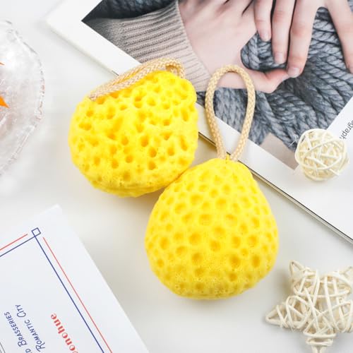 2-Pack Deep Cleansing Bath Sponges – Soft PU Foam Loofah for Shower, Rich Lather & Gentle Exfoliation, Durable Yellow Color Design