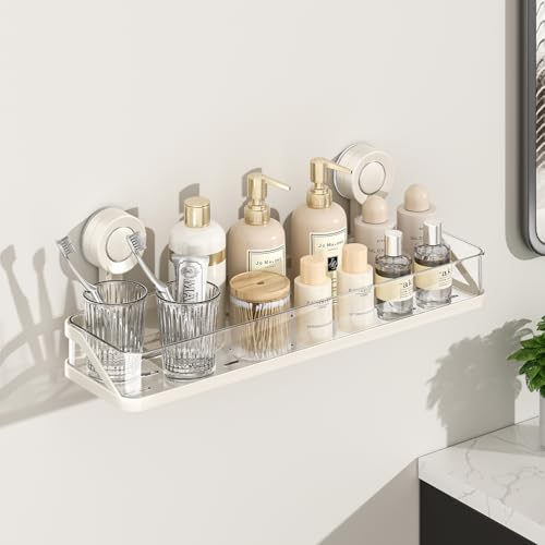 Shower Caddy Suction Cup, Removable Bathroom Organizer Shelf for Shower Storage, No Drilling Clear Square Shower Shelves, Large Capacity & Reusable, Home & Kitchen (White-40cm) - color: White-40cm