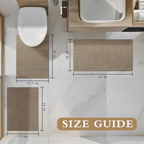YIHOUSE Brown Bath Rug Set, 3 Piece Dark Beige Absorbent Non Slip Washable, Quick Dry Thin Bath Mat for Toilet and Floor - color: Brown, size: 3 Piece (17"x24" + 17.5"x24"U + 17"x32")