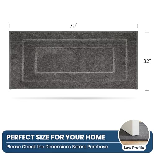 PURRUGS Machine Washable Kitchen Runner Rug 32" x 70", Non-Slip/Skid Hallway Runner Rug, Super Absorbent Soft Area Rug for Kitchen, Hallway & Laundry, Rolled Packaging, Grey - color: Grey, size: 32" X 70"