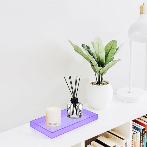 ROYALITA Acrylic Tray Bathroom Tray for Countertop, Guest Towel Holder Tray for Napkin Perfume Jewelry Makeup, Vanity Trays for Soap Dispenser, Aromatherapy, Cup & Candle, Purple - color: Purple