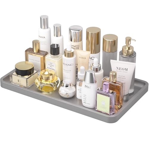 Weenson Bathroom Vanity Tray for Countertop Decor Perfume Makeup Toiletries Toilet Tank, Large Bamboo Kitchen Tray for Spice Salt, Serving Tray for Food Coffee, Nightstand Candle Silver 14.2”x8.3” - color: Silver, size: 14.2" x 8.3" x 0.8"
