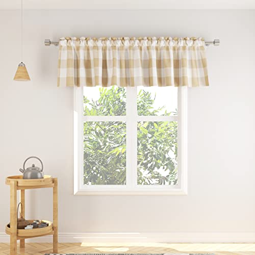 3 Pc Cotton Classic Country Farmhouse Kitchen Window Curtain -Beige & White Buffalo Check Tier & Valance Set, 54" x 18" / 27" x 30" - color: Plaids Beige&white, size: 27"W x 30"L (Pack of 3)