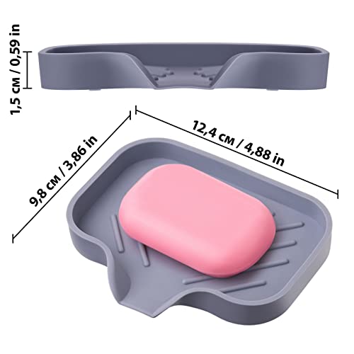 2 Pcs Grey Silicone Self Draining Rectangular Soap Dishes - Waterfall Soap Trays - Soap Dishes for Bar Soap - Soap Boxes - Soap Case - Soap Container - Soap Pads - Kitchen Sink - Shower - Bathroom - color: Gray, size: S(4.7X3.5) 2 PCS