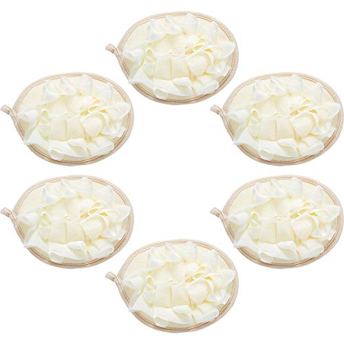 Boao 6 Pcs Bath Shower Pouf Sponge Mesh Pouf Shower Ball Exfoliating Body Sponge Pad Scrubber Glove with Flower Bath Ball (Beige) - style: Beige