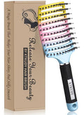 KTKUDY Detangling Brush Boar Bristles Hairbrush Make Hair Shiny & Healthier Curved and Vented Detangler Brush for Women Men Kids Wet & Dry Hair - color: Blue-Pink-Yellow Gradient