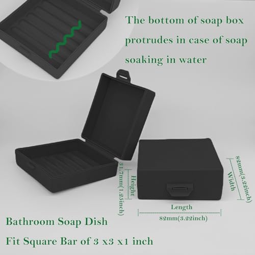 Square Soap Dishes Holder for Shower Travel Soap Container with Lid Lightweight Waterproof Soap Box for Dr. Squatch Men's Soap Bar for Traveling Toiletry Gym Bathroom (Black) - color: Black