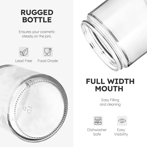 8 OZ Glass Jars with Lids, 2 Pcs Candle Jars with Plastic Woodgrain Lids & Inner Liners, Reusable Travel Containers for Creams, Makeup, Lotion, Cosmetic - color: Clear-2 Pack-8oz