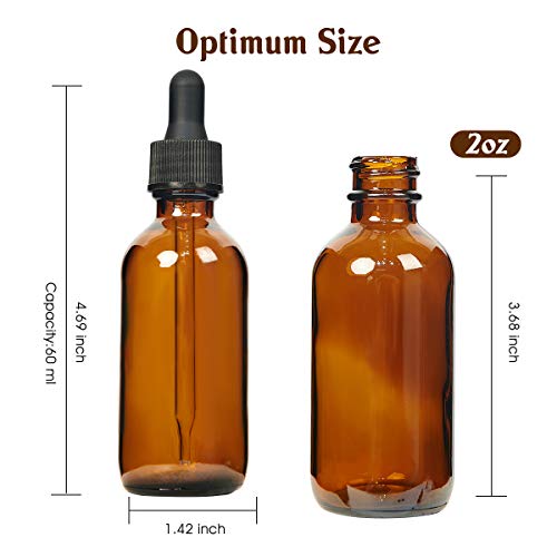 Eternal Moment 2 oz Eye Dropper Bottle(24 Pack), 60ml Amber Glass Bottles with Glass Eye Dropper for Essential Oils, Chemistry Lab Chemicals, Colognes & Perfumes - size: 2 Ounce