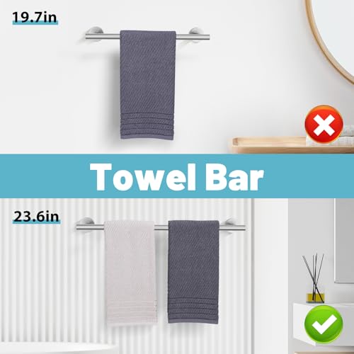 10 Pieces Brushed Nickel Bathroom Hardware Accessories Set SUS304 Stainless Steel Towel Bar Holder Set, 23.6Inch Towel Racks for Bathroom, Robe Towel Hooks, Toilet Paper Holder Wall Mounted - color: Brushed Nickel, size: 10 Pieces
