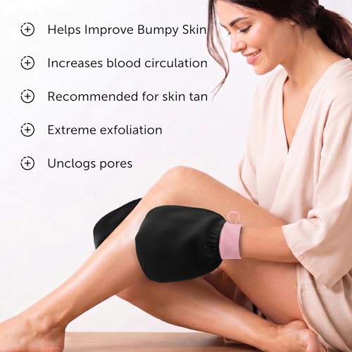 Valitic Exfoliating Glove Body Scrubber - Exfoliating Mitt Dead Skin Remover, Shower Face and Body Exfoliator - Korean Style Skin Scrubber Washcloth - Spray and Self Tan Remover, 1 Black with Pink - color: Black Pink