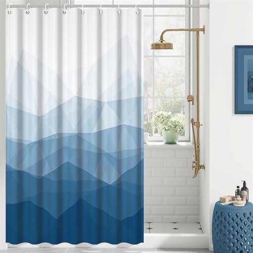 48x72inch Navy Blue Ombre Geometric Shower Curtain Abstract Mountain Peak Abstract Art Texture Blue Gradient Color Casual Style Modern Home Decoration Bathroom Stall Bathtubs Curtain with Hooks - color: Blue Ombre, size: 48"W x 72"L (Pack of 1)