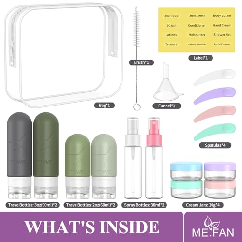 ME.FAN Travel Bottles for Toiletries, 18 Pack TSA Approved Travel Size Containers Set, Silicone Squeezable Portable Split Bottle, Travel Accessories for Conditioner, Shampoo, Lotion - Desert Sage - color: Desert Sage