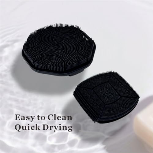 Silicone Body Scrubber & Face Scrubber Set, Shower Scrubber with Soft Bristles, Non-Slip Scrubbies for Body, Face Scrubber Exfoliator for Sensitive Skin(Black+Black) - color: Black+black