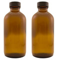 GreenHealth 8 oz Amber Glass Bottles with Black Phenolic Lids – Pack of 2 – Refillable Boston Round Bottles for Essential Oils, Tinctures, Serums, and Lab Use