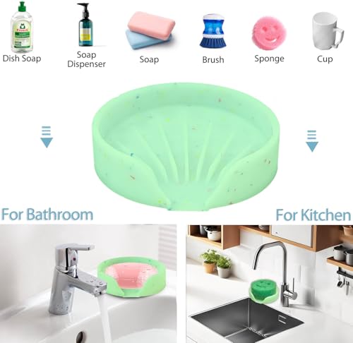 Silicone Bathroom Soap Dishes, Self Draining Waterfall Bar Soap Holder & Saver, Dish Soap Tray, Sponge Holder, 13 Non-Slip Suction Cups Dishwasher Safe for Bathroom Kitchen Shower Sink Organizer Green - color: Green