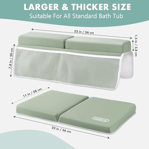 beiens Bath Kneeler and Elbow Rest Pad Set - 1.5'' Comfortable Thick Baby Bath Kneeler Pads, Quick Dry Soft Kneeling Pad for Baby Bath Time, Non-Slip Knee& Arm Support Bathtub Mat with Toys Organizer - color: Grey Green