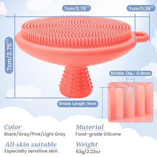 Silicone Face & Back Scrubber Set, Manual Face & Body Scrubber Exfoliator with Soft Bristles and Non-Slip Handle, Back Brush Bath Brush with 2 Detachable Brush Heads(3PCS Pink Set) - color: 3*pink Set