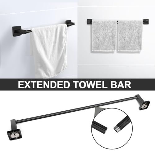 Bathroom Hardware Set 4 Pieces,Stainless Steel Matte Black Towel Bar Set, Includes 24In Towel Bar, Towel Ring, Robe Towel Hooks,Toilet Paper Holder, Bathroom Towel Rack Set - color: Black, size: 24Inch