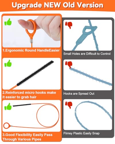50 Inch Anti-break Metal Drain Snake, Hair Clog Remover, Drain Cleaner Tool with Nylon Coating Sink Snake, Clog Remover for Shower, Bathroom Sink Tub (4 Pack) - color: Orange-N-50IN
