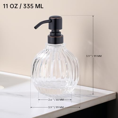 Round Soap Dispenser Bathroom with Oil Rubbed Bronze Pump, Glass Bottle with Stainless Steel Pump Liquid Sphere Soap Dispenser Circular Countertop Kitchen - color: Oil Rubbed Bronze, size: 11oz-Round
