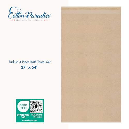 Cotton Paradise Turkish Towel Set, Soft Absorbent Quick Dry, 4 Piece Bath Towel Set, Beige - color: Beige, size: 4 PC SET (27x54")