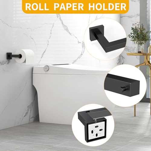 FLE Toilet Paper Holder Wall Mount, Matte Black Bathroom Hardware Set | Stainless Steel Hand Towel Holder Toilet Paper Holder Set, Matte Black Bathroom Accessories Hardware Set