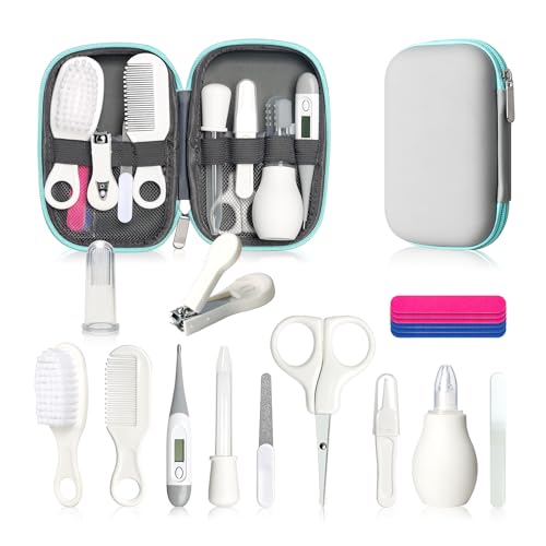 Baby Healthcare and Grooming Kit, Baby Safety Care Set, Baby Electric Nail Trimmer Set Newborn Nursery Health Care Set for Newborn Infant Toddlers Baby Boys Girls Kids (Grey White-18 Kits) - style: Grey White 18 in 1