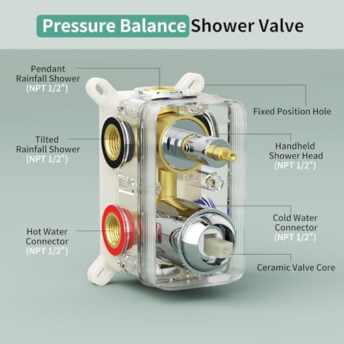 Shower Faucet Set Shower System - SR SUN RISE Polished Chrome Shower Trim Kit with Dual Shower Head, 10'' Ceiling Rainfall 6'' Wall Mount with Handheld Shower for Couples, Complete 6 Diverter Valve - color: Chrome, size: 10 Inch