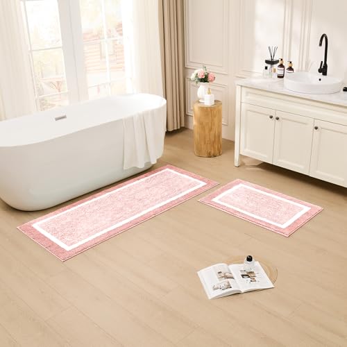 CozeCube Bath mats for Bathroom Non Slip, Fluffy Absorbent Microfiber Bath mat Washable, Aesthetic Bathroom Rugs, Small Blossom Pink Bath mat, Blossom Pink, 24" x 16" - color: A-blossom Pink, size: 2' x 1'4" (Rectangular)