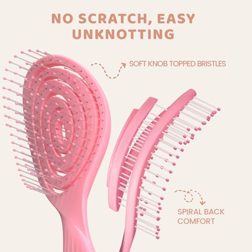 SHINLEA Detangle Hair Brush, Detangling Wet Spiral Hairbrush for Women, Men, kids, Vented Detangler for Blow Drying, Glide Through Tangles For All Hair Types (Pink) - color: Pink