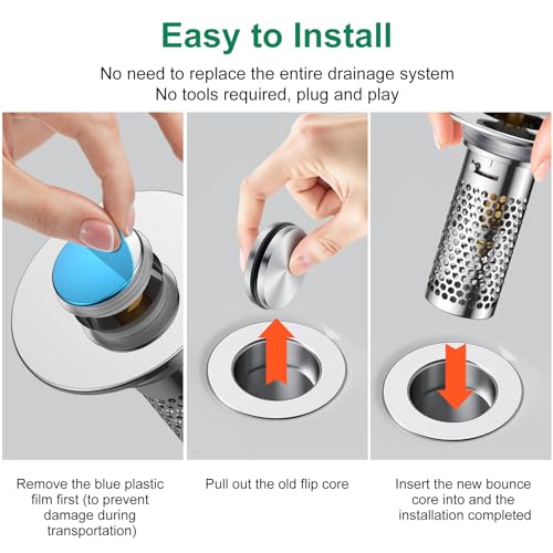 Bathroom Sink Drain Strainer,Universal Pop-Up Sink Stopper Hair Catcher, Anti-Clog Stainless Steel Drain Filter Basket, Removable Sink Drain for Bathroom Sink Stopper (Ysilver-2（with Buckle）) - color: Ysilver-2（with Buckle）