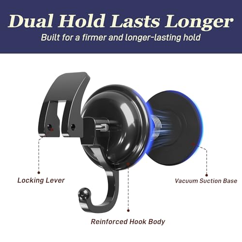 Heavy Duty Vacuum Suction Cup Hooks, Matte Black Plated Polished Super Suction for Kitchen Bathroom, 6 Pack - color: Black