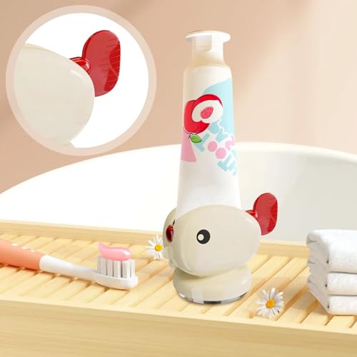 Cute Whale Toothpaste Squeezer,Suction Cup Manual Toothpaste Squeezer,Multifunction Manual Rotate Toothpaste Dispenser Bathroom Accessories Sets Products (Red) - color: Red