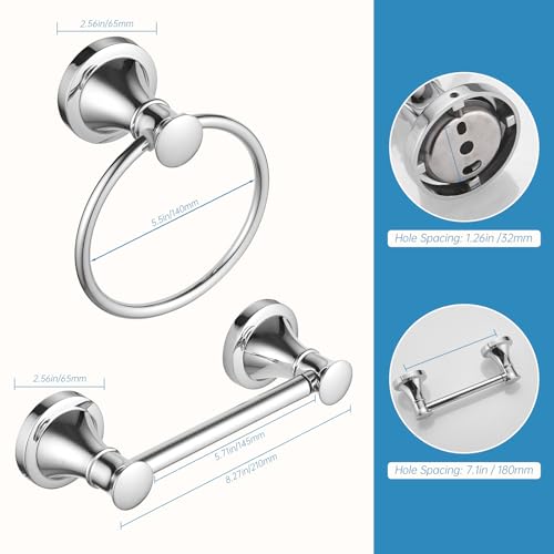 RUMOSE Toilet Paper Holder and Hand Towel Ring Polished Chrome Wall Mount Bathroom Hardware Accessories 2 PCS Set Flexible Pivoting Toilet Tissue Roll Holder and Towel Hanger, Stainless Steel - color: Polished Chrome